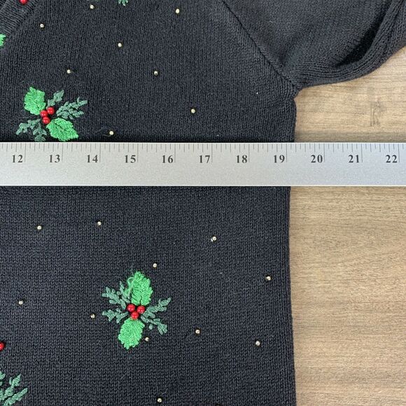 Ugly Sweater Holiday Cardigan Small Womens Black Embroidered -Vintage BP Design - Picture 4 of 8